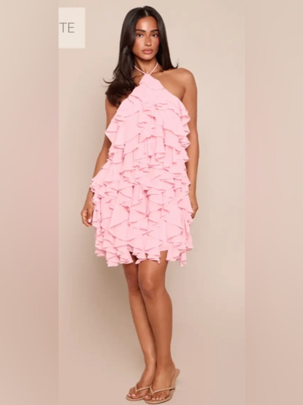 PrettyLittleThing Cream Ruffle Tiered Mini Dress